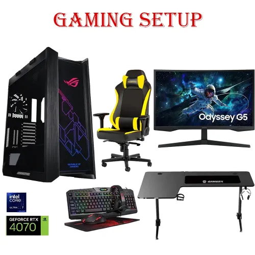 Asus Rog Intel Core Ultra 7 Rtx 4070 Gaming Pc With Gaming Monitor / Desk / Chair / Gaming Kit Bundle