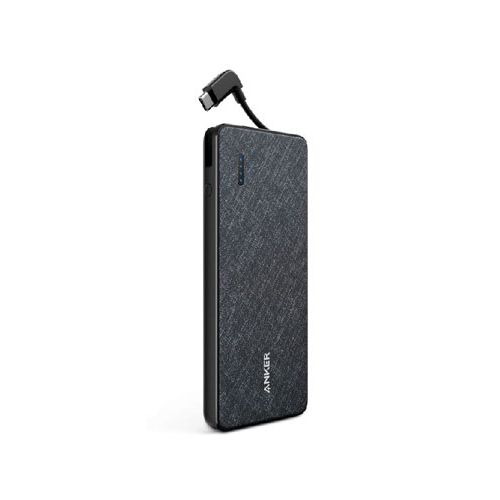 ANKER POWERCORE+METRO 10000 WITH BUILT-IN USB-C CABLE - BLACK FABRIC