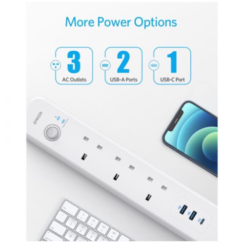 Anker PowerExtend USB-C 6-IN-1 PowerStrip - White