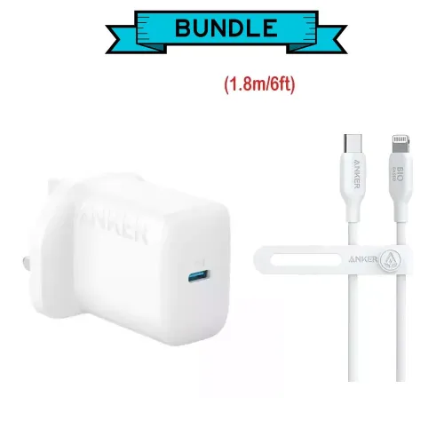 Anker 312 Usb-c Charger 20w - White With Usb-c To Lightning Cable (Bio-based 6ft) Bundle