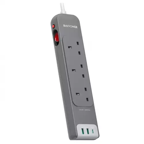 Ravpower Rp-pc1038 3 Outlets Power Strip Gray Uk Version 3m With Usb Port