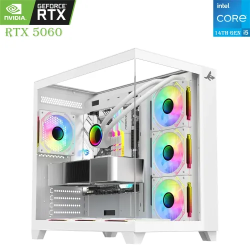 GAMING PC SHARX – Intel Core i5 14th Gen | RTX 5060 8GB | 1TB SSD | 16GB RAM – White Build