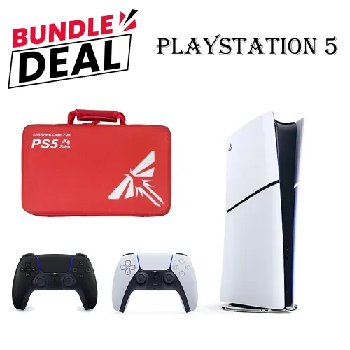 PS5 Slim Digital Console (R2) Bundle – Includes Controller + Carrying Bag Red