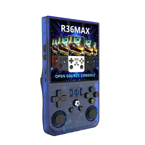 R36 Max Retro Handheld Game Console With 64G Built-in 10000+ Games - Transparent Blue