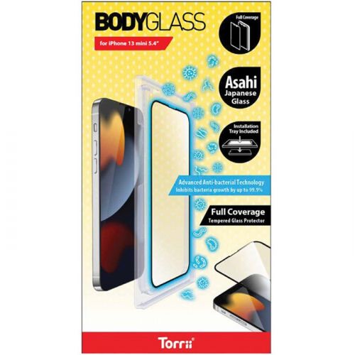 Torrii Bodyglass Screen Protector for iPhone 13 mini (5.4) Anti-bacterial Coating - Full Coverage Curved - Black