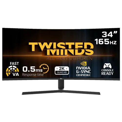 Twisted Minds Tm34wqhd165va 34" Wqhd Va, 165hz, 0.5ms, Hdmi 2.1, Curved Gaming Monitor - Black