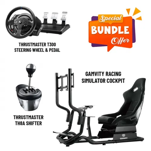 Gamvity Racing Car Seat Driving Simulator Chair With Wheel And Pedal Set & Shifter Bundle