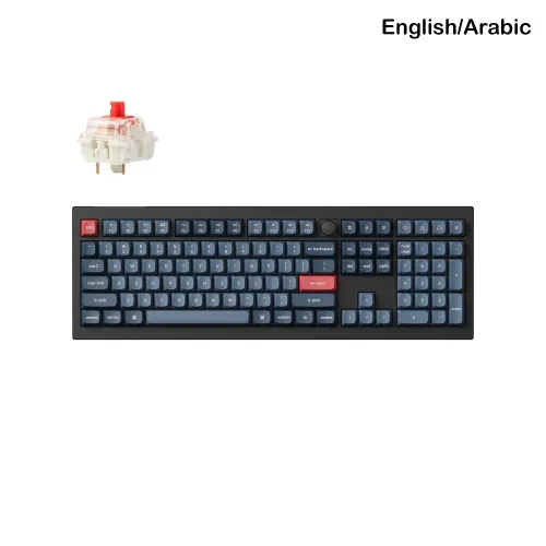 Keychron V6 Max 100% Rgb Backlight Swappable Fully Assembled Knob, Qmk/via Wireless Mechanical Gaming Keyboard (Gateron Jupiter Red Switch) - Carbon Black - English/arabic Keyboard