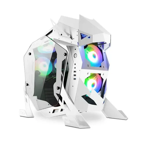 Lovingcool Tempered Glass Side Panel Atx Pc Case Gaming Lc-370 White (Pre-installed 5 Fan)