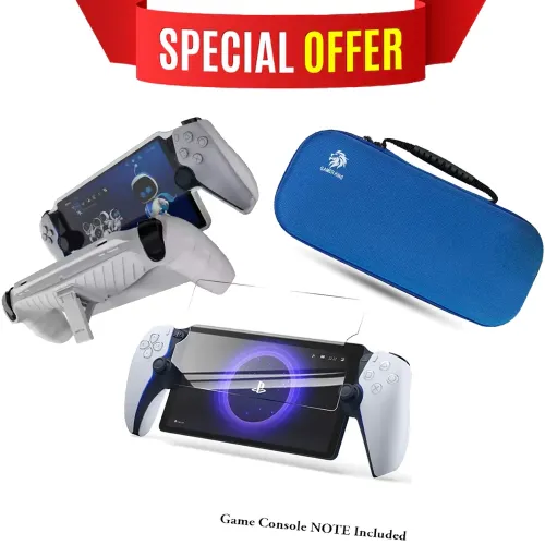 Tpu Stripe Case With Stand - Carrying Storage Bag & Tempered Glass Screen Protector For Playstation Portal Bundle Offer