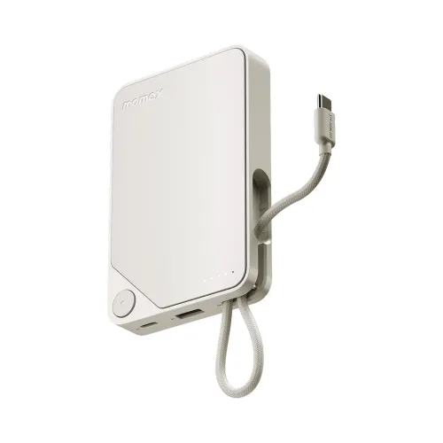 Momax 1-power X Power Bank 10000mah With Built-in Usb-c Cable - White