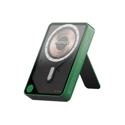 Momax 1-power X Pro+ Magnetic Wireless Power Bank 10000mah With Built-in Usb-c Cable - Green