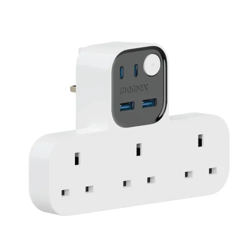 Momax Charge Work Flow T-shaped Extension 3 Socket With Usb - White