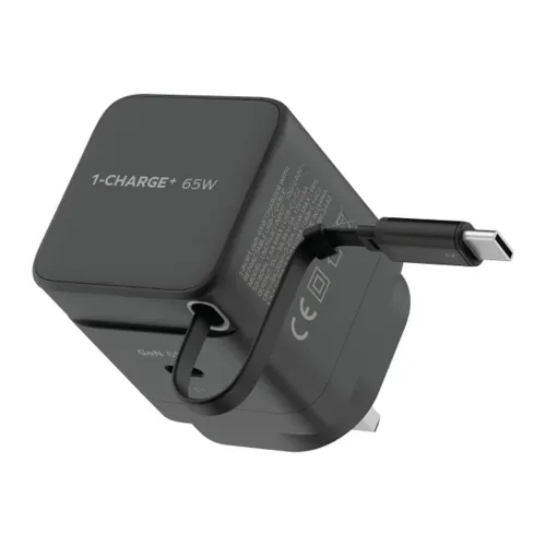 Momax Gan 65w Charger With Retractable Usb-c Cable - Black