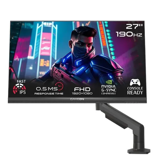 GAMEON GOM27FHD190IPSX MIDNIGHT PRO X SERIES 27" FHD, 190 HZ, MPRT 0.5 MS, FAST IPS GAMING MONITOR (SUPPORT PS5) WITH STAND - BLACK