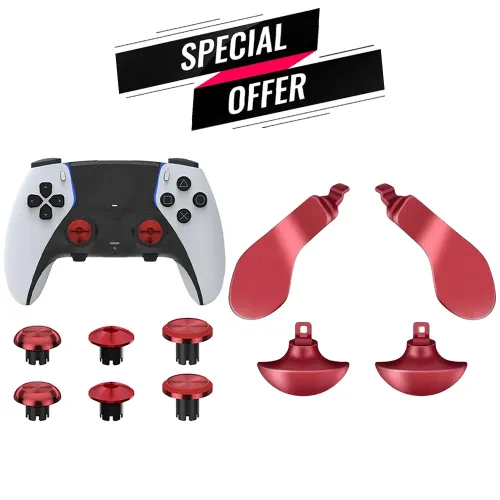 Metal Joystick Cap 6pcs & Metal Back Key 4 Pcs - Red For Ps5 Edge Controller Bundle Offer