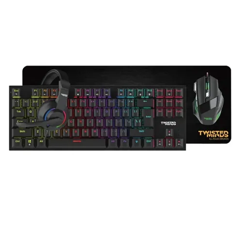 Twisted Minds Wired Keyboard Dpi Adjustable Mouse Rainbow Static Headset Mouse Pad 4in1 Gaming Bundle