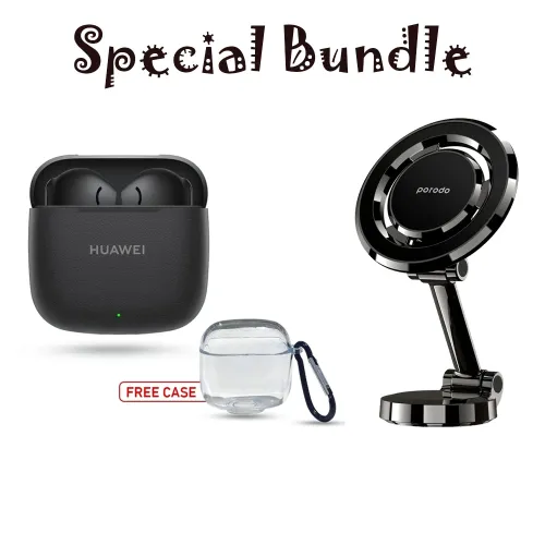 Porodo Universal Magnetic Car Mount And Huawei Freebuds Se3 - Black With Transparent Case Special Bundle