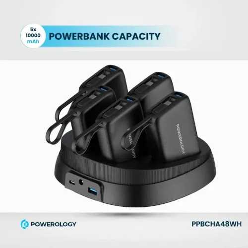 Powerology × 5 10000mAh Power Bank Station - Black