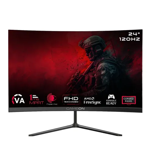 GAMEON GOC24F120VA Pro Series 24" FHD, 120Hz, MPRT 1ms, HDMI 2.1, VA Panel Curved Gaming Monitor (Supports PS5) - Black