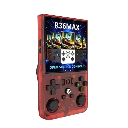 R36 Max Retro Handheld Game Console With 64G Built-in 10000+ Games - Transparent Red