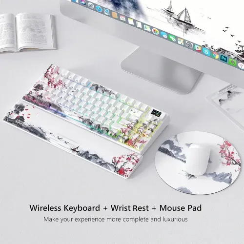 Womier SK80 Pro 75% Wireless Mechanical Keyboard with Integrated Multimedia Display (Wrist Rest / Mouse Pad) (English/Arabic)