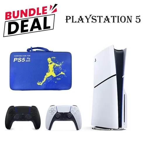 PS5 Slim Disc Console (R2) Bundle – Includes Controller + Carrying Bag Blue