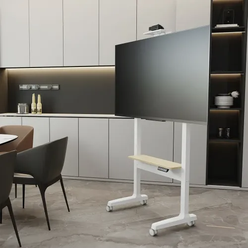 Powerology Electric TV Stand with Vertical Height Adjustment - White