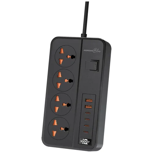 Porodo Blue 4 AC Power Strip - Black