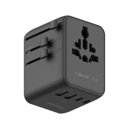 Momax 1-World 5-Port Mini Universal Travel GaN Charger 70W with Dual AC - Black