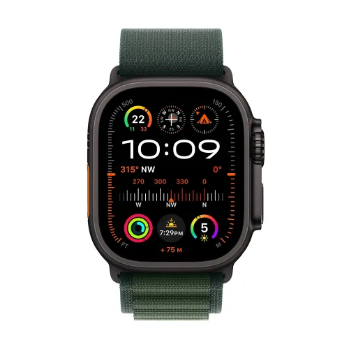 Apple Watch Ultra 2 GPS + Cellular 49mm Black Titanium Case with Dark Green Alpine Loop - Small