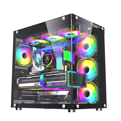 Lovingcool Ufo Ii Tempered Glass Panoramic Rgb Gaming Pc Case - Black (Pre-installed 10 Fan)