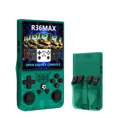 R36 Max Retro Handheld Game Console With 64g Built-in 10000+ Games - Transparent Green