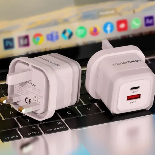 Powerology Dual-Port Fast Charging Adapter PD 35W - White