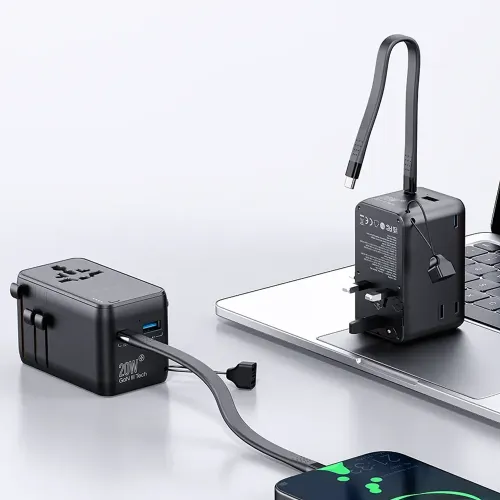 Powerology 2500W Universal Travel Adapter with 4000mAh Power Bank - Black