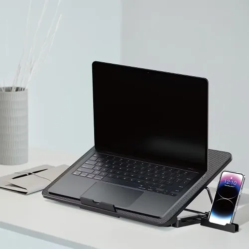 Porodo Gaming 8-Fan Ergonomic Laptop Cooling Stand with Built-in Phone Slot