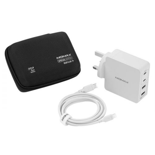 Momax Ready To Go Pack(66w) 4Port Adapter With Lightning to Typc-C Cable - White
