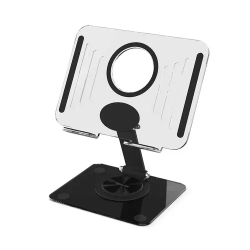 Green Lion Transparent Tablet Stand With 360° Rotating Base, 180° Foldable, Anti-slip Silicone, 360° Rotating Base - Black