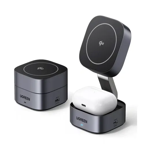 Ugreen Magflow 2-in-1 Magnetic Foldable Wireless Charging Station For Iphone 12-16 Series Airpods 3/2/pro