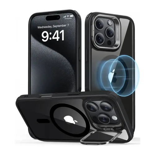 Esr Iphone 16 Pro Classic Hybrid Case With Stash Stand - Clear Black