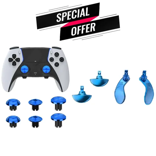 Metal Joystick Cap 6pcs & Metal Back Key 4 Pcs - Blue For Ps5 Edge Controller Bundle Offer