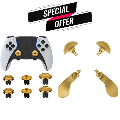 Metal Joystick Cap 6pcs & Metal Back Key 4 Pcs - Gold For Ps5 Edge Controller Bundle Offer