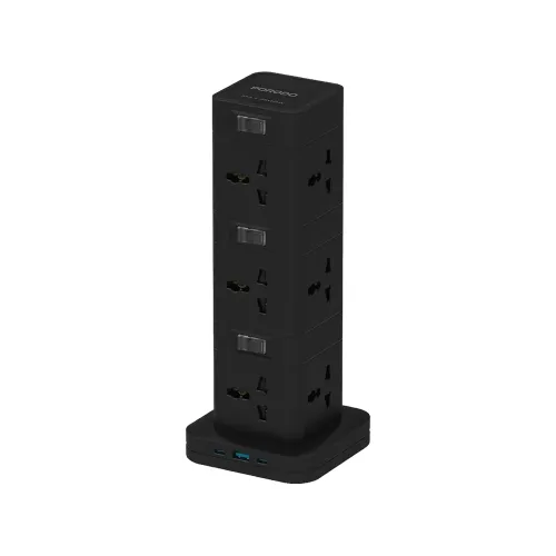 Porodo Three-story 12ac Power Hub With Usb-c Pd & Quick Charge 3.0 - Black