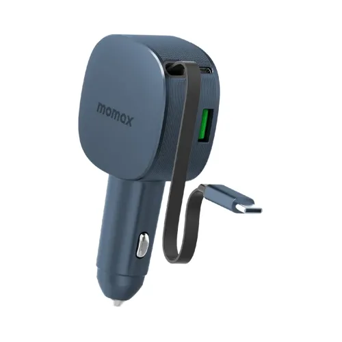 Momax 1-Move⁺ 2-Port Car Charger With Built-In Retractable Cable 60W - Gray