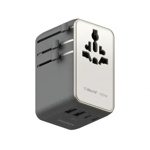 Momax 1-World² Universal 4-Port Travel GaN Charger 100W with Dual AC - Titanium