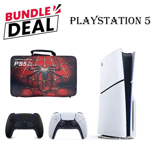 PS5 Slim Disc Console (R2) Bundle – Includes Controller + Carrying Bag