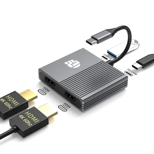 Yuanshan  4 IN 1 Type C to 2 x HDMI 4K60HZ USB3.0 PD 100W USB C HUB HDMI adapter splitter