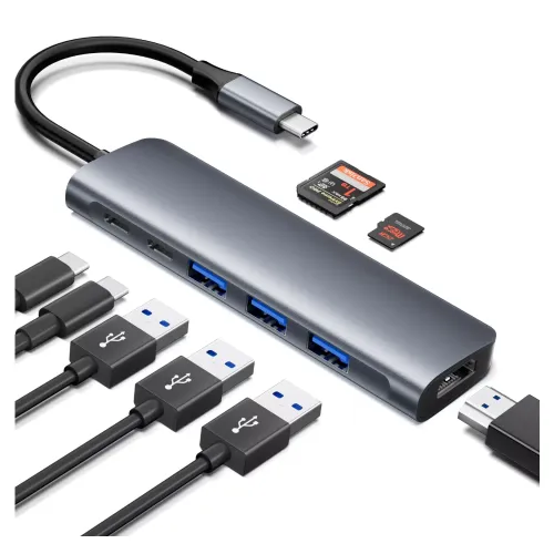 Yuanshan 8 IN 1 USB C HUB with HDMI 4K30HZ + PD 100W + Type C Data + 3 x USB A 3.0 +SD +TF card reader slot power charging multiport adapter docking station
