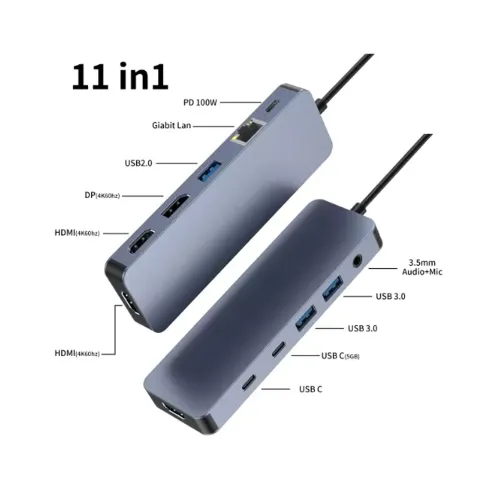 Yuanshan 11-in-1 USB-C Docking Station with Dual HDMI, DP 4K, Gigabit Ethernet, Audio, and 100W PD