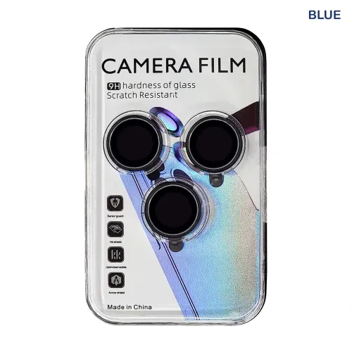 iPhone 15 Pro / 15 Pro Max Back Camera Protector with Metal Ring – Blue